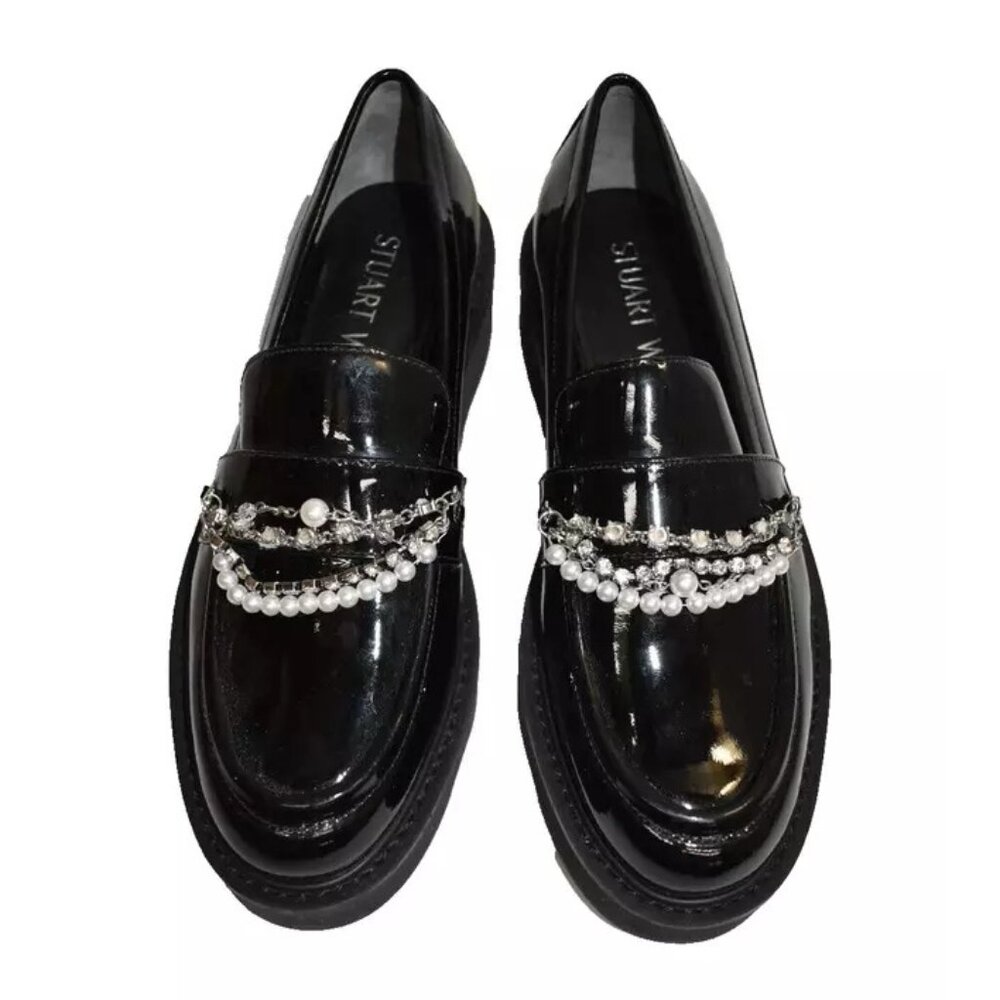 $575 STUART WEITZMAN Pearldrop Platform Loafer PLATFORM PATENT BLACK 6.5 (DB20) - Picture 3 of 7